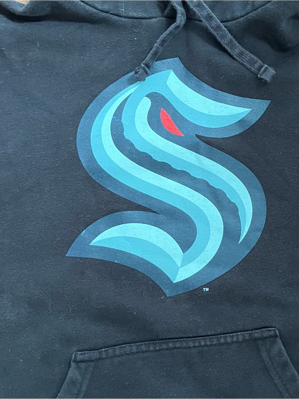 Seattle Kraken S Logo Hoodie - Black with Teal & Red Graphic size small